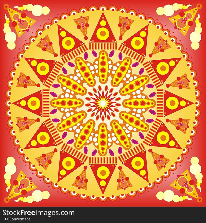 Ornamental circle pattern on red background. Ornamental circle pattern on red background