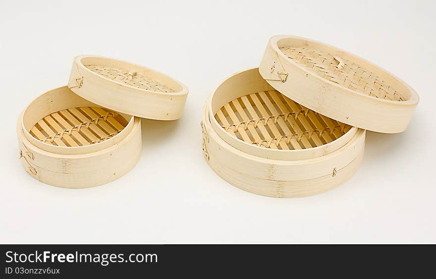 Empty bamboo steamer basket to put the raw food into it before steaming