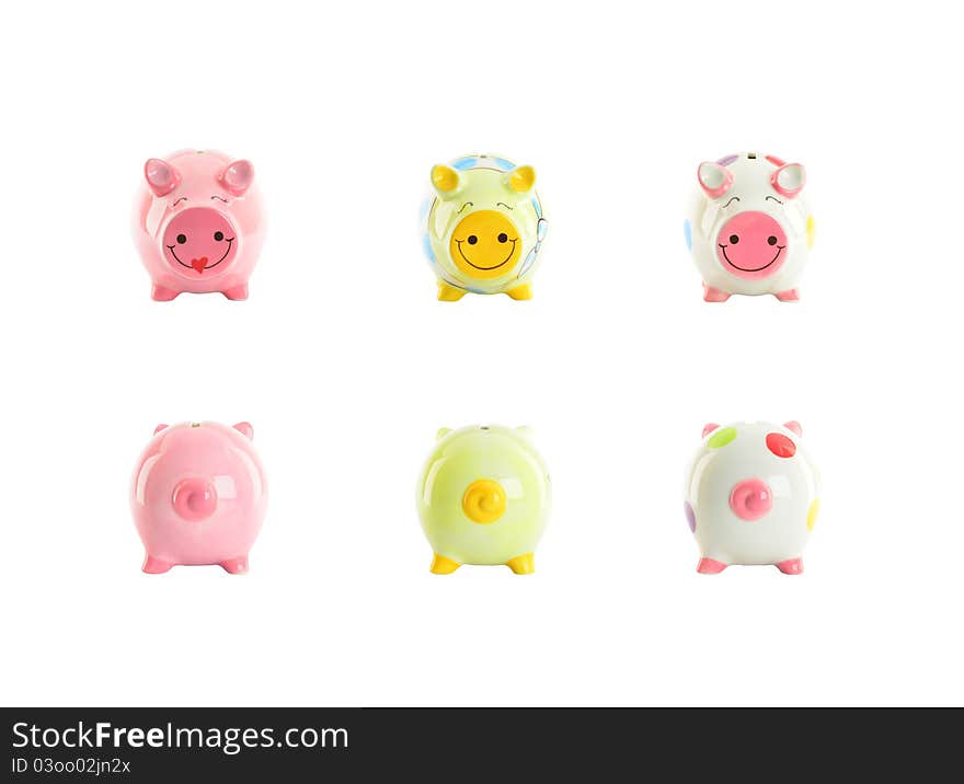 Colorful piggy banks isolated on white background