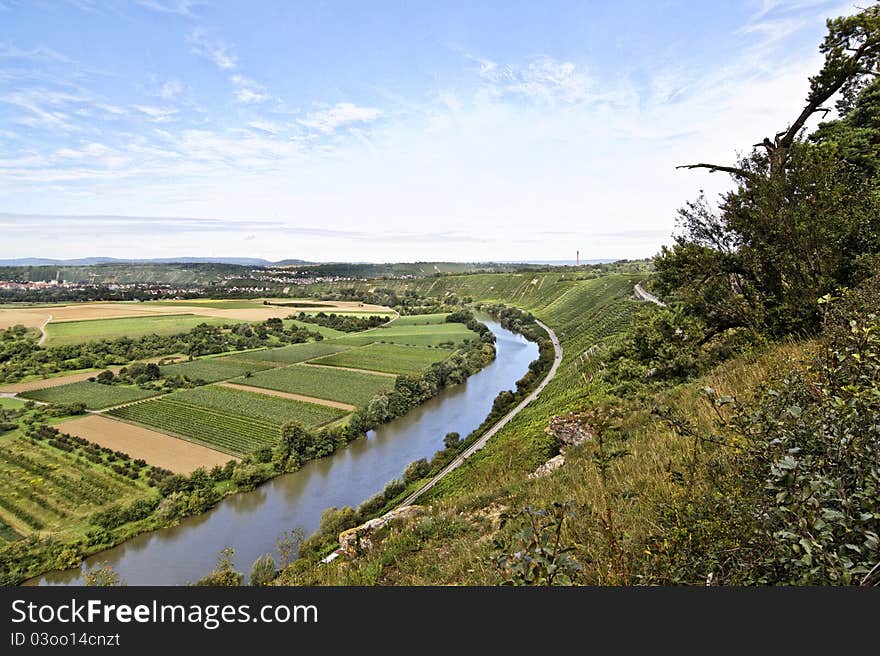 Beautiful Vineyard Landscape with river Neckar