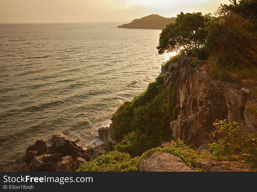 The sunset with sea at bay in thailand