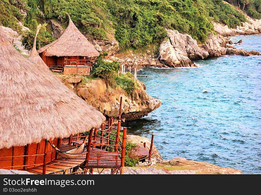 The hut with sea at the noon in thailand island