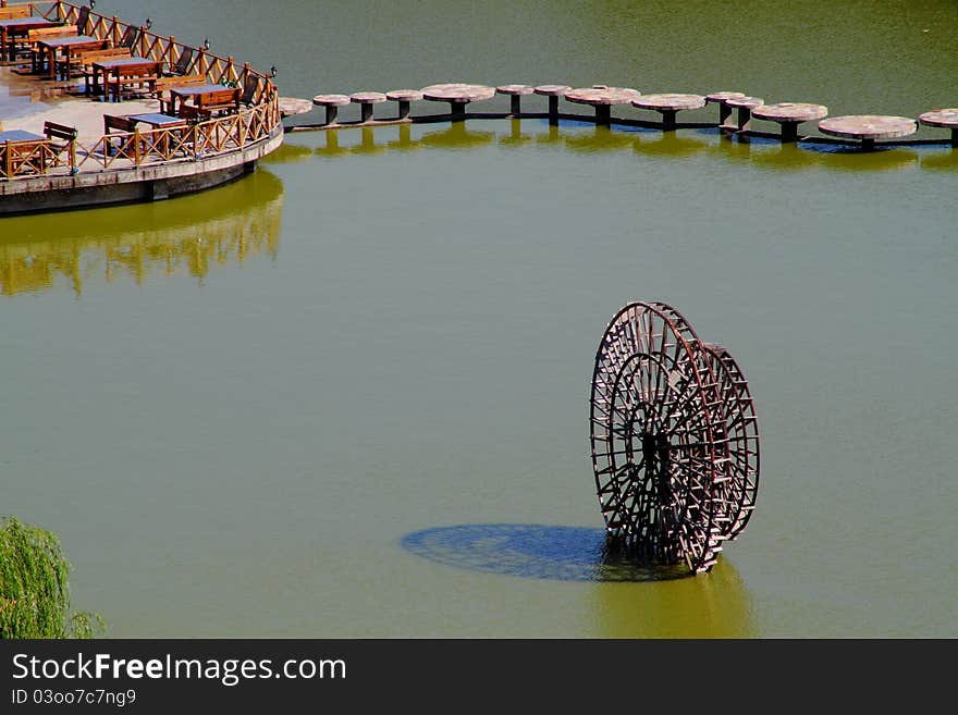 A lake in a park.