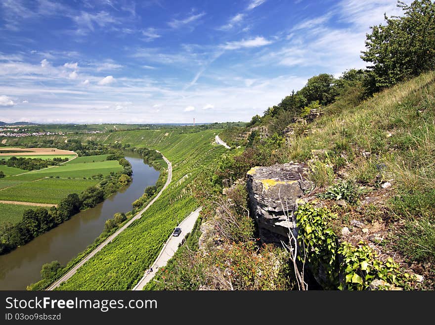 Beautiful Vineyard Landscape with river Neckar