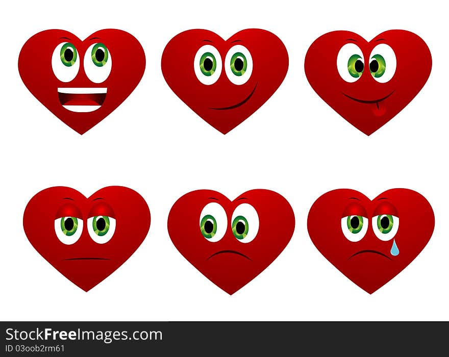 Funny red hearts with different face expresions. Funny red hearts with different face expresions