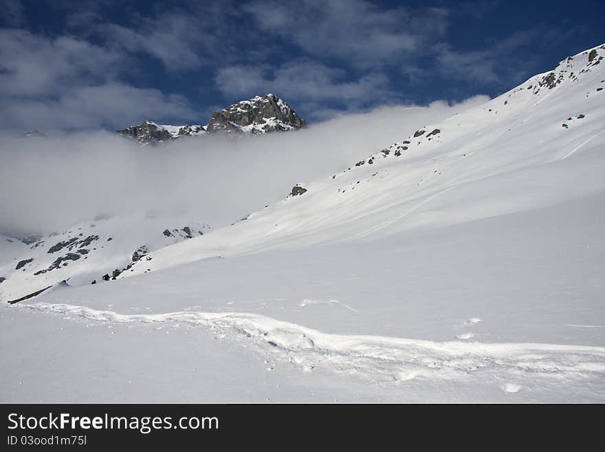 Snowy mountain in the Alps