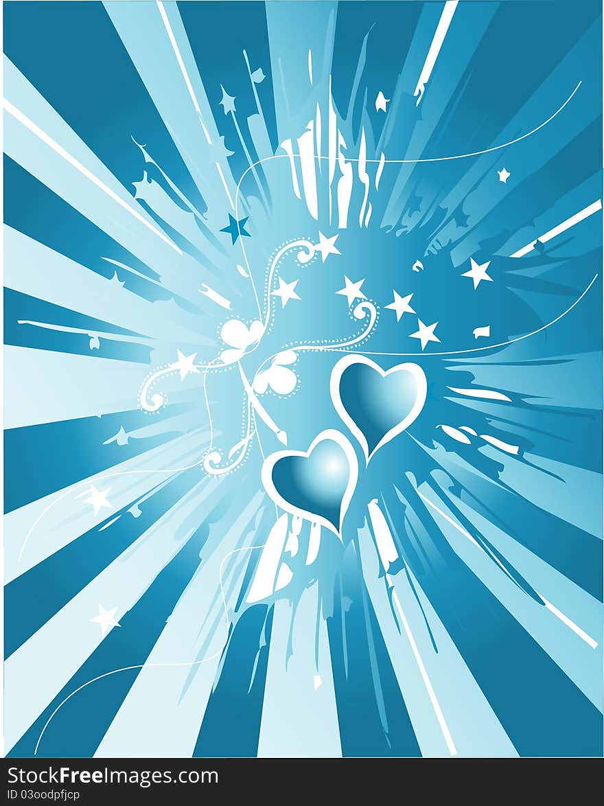 Abstract love hearts on the blue background