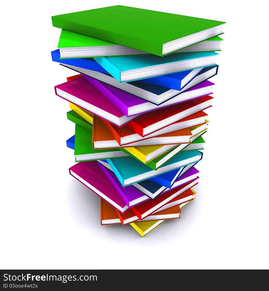 A stack of colorful books. 3d rendering