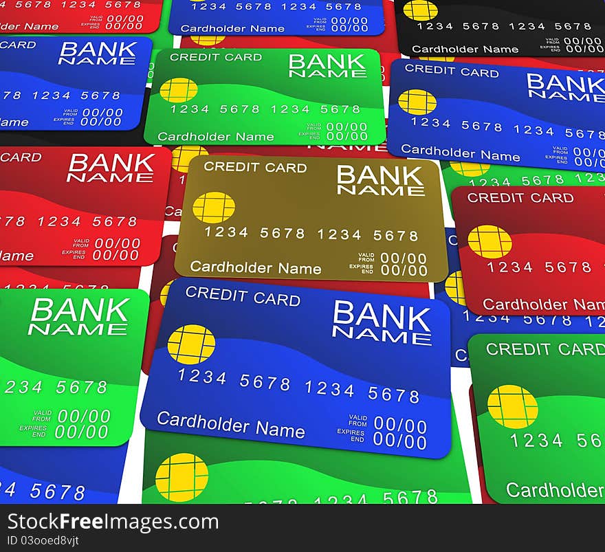 A Layer Of Colored Credit Cards