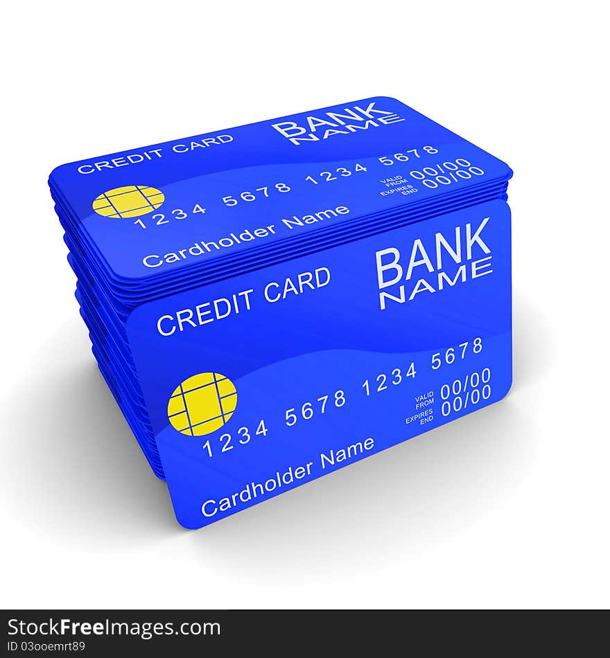 A stack of blue credit cards. 3d rendering