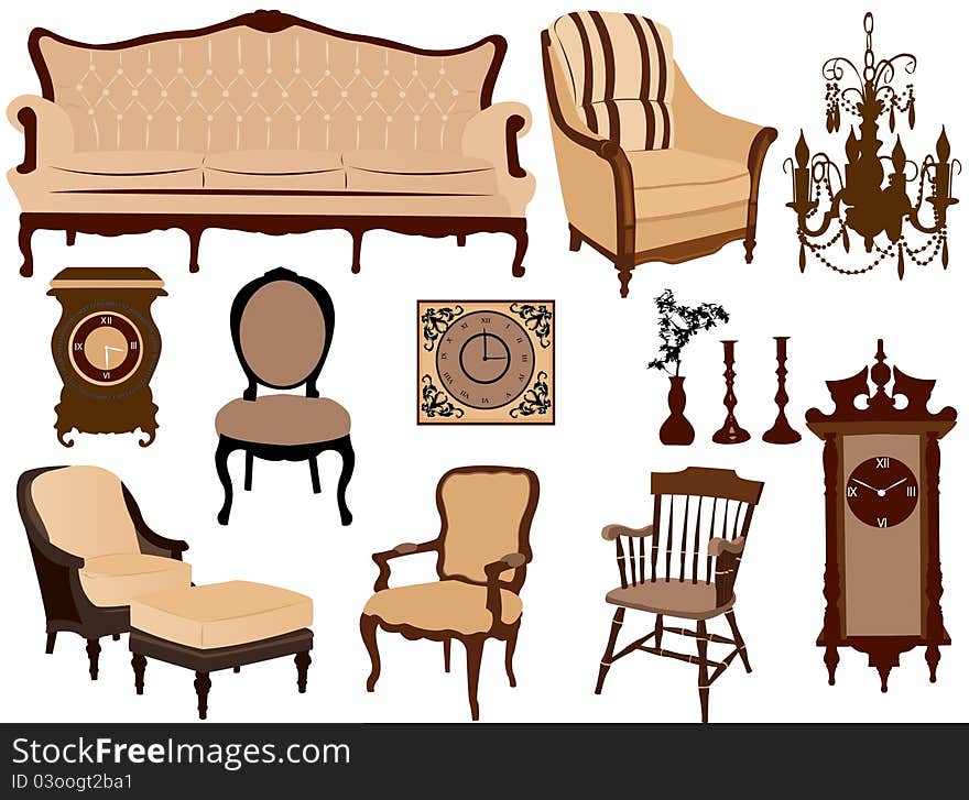 Brown furniture on white background