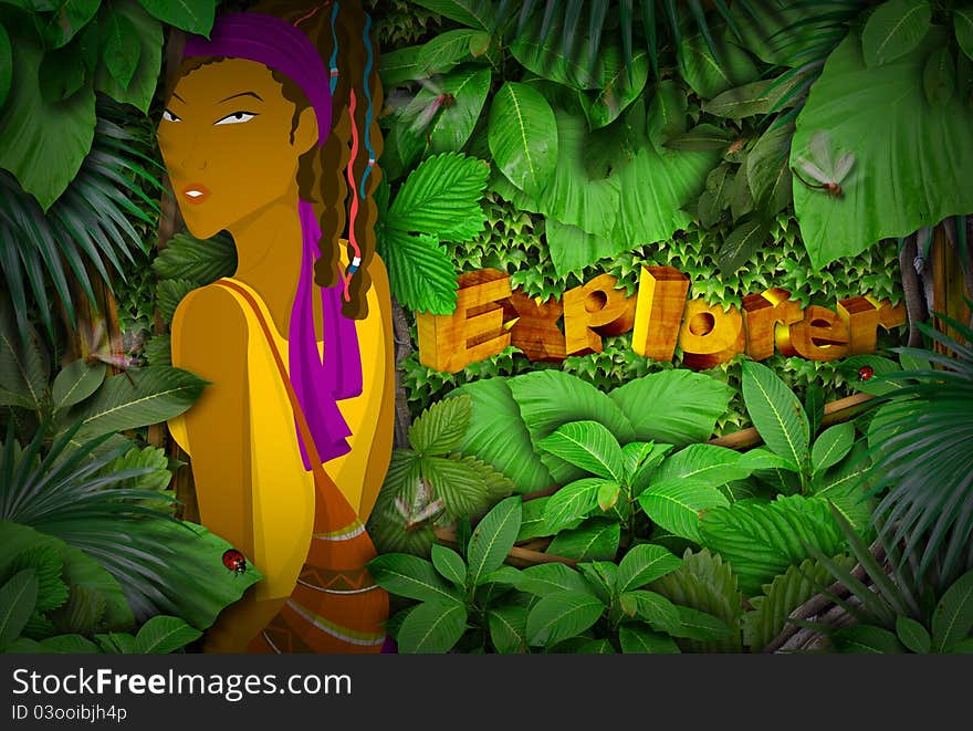 African woman walking into the rainforest