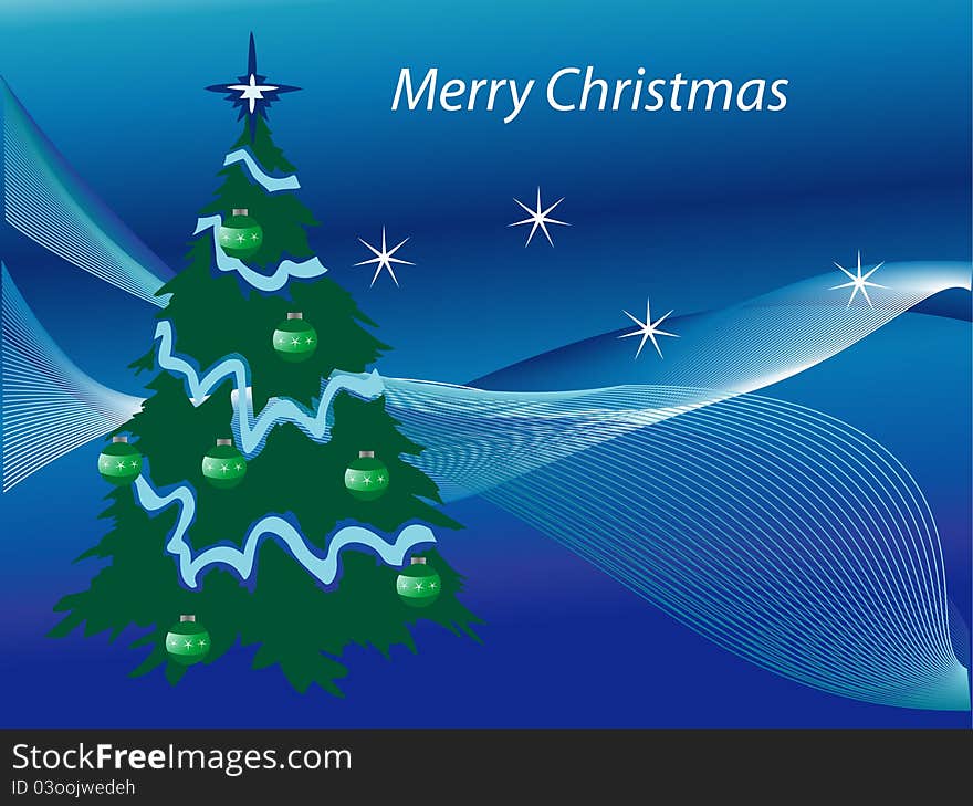 Blue christmas card with tree