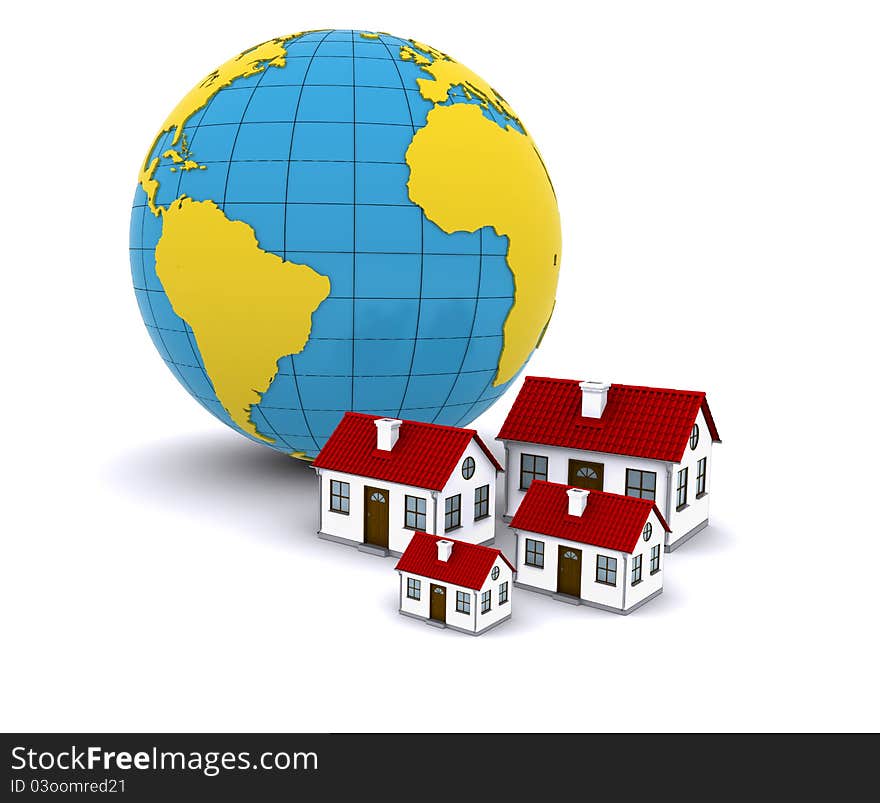 Worldwide Properties. 3d rendering on white background