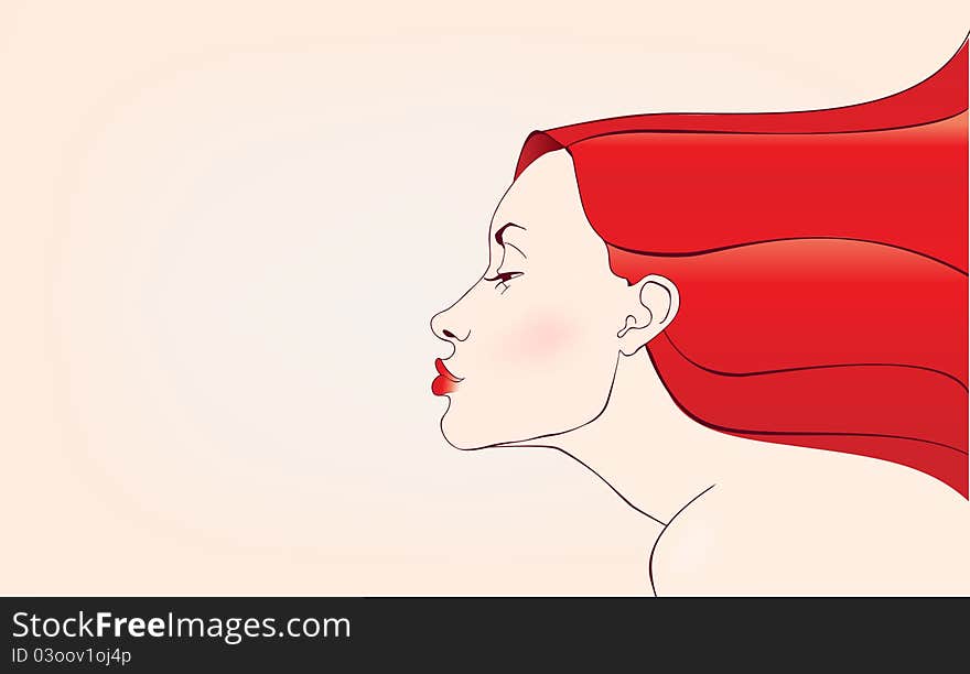 Illutration of beautifull sensual young woman with red hair