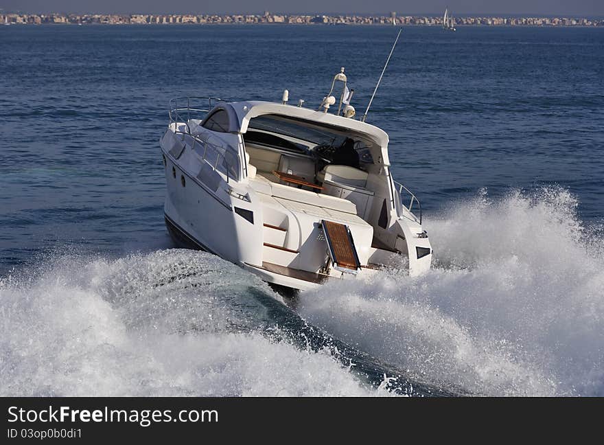 Italy, Tirrenian sea, off the coast of Fiumicino (Rome), luxury yacht Rizzardi 45'. Italy, Tirrenian sea, off the coast of Fiumicino (Rome), luxury yacht Rizzardi 45'