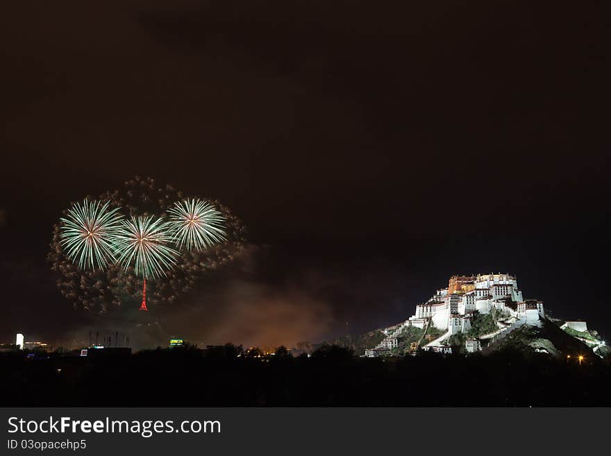 Firework in the potala palace plaza,celebrate the 60th anniversary of the peaceful liberation of Tibet. Firework in the potala palace plaza,celebrate the 60th anniversary of the peaceful liberation of Tibet.