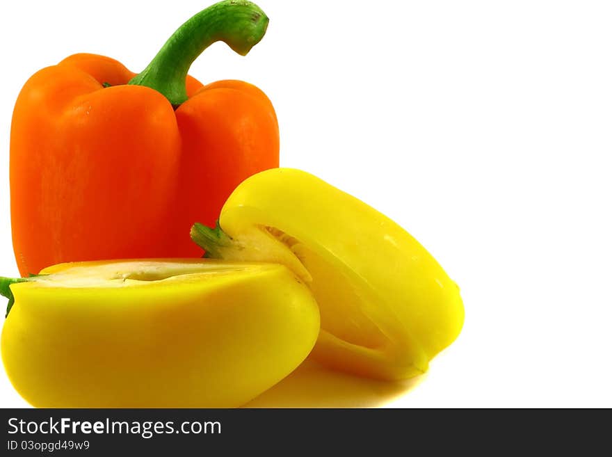 Red Yellow pepper vegetables, isolated on white background.