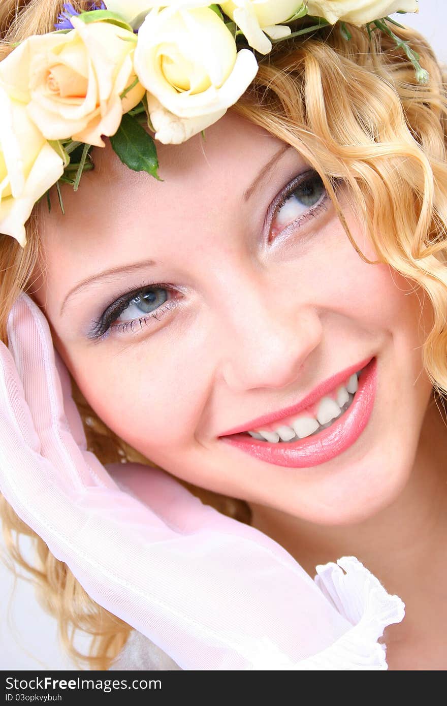 Bride posing in a studio on the wedding day. Bride posing in a studio on the wedding day