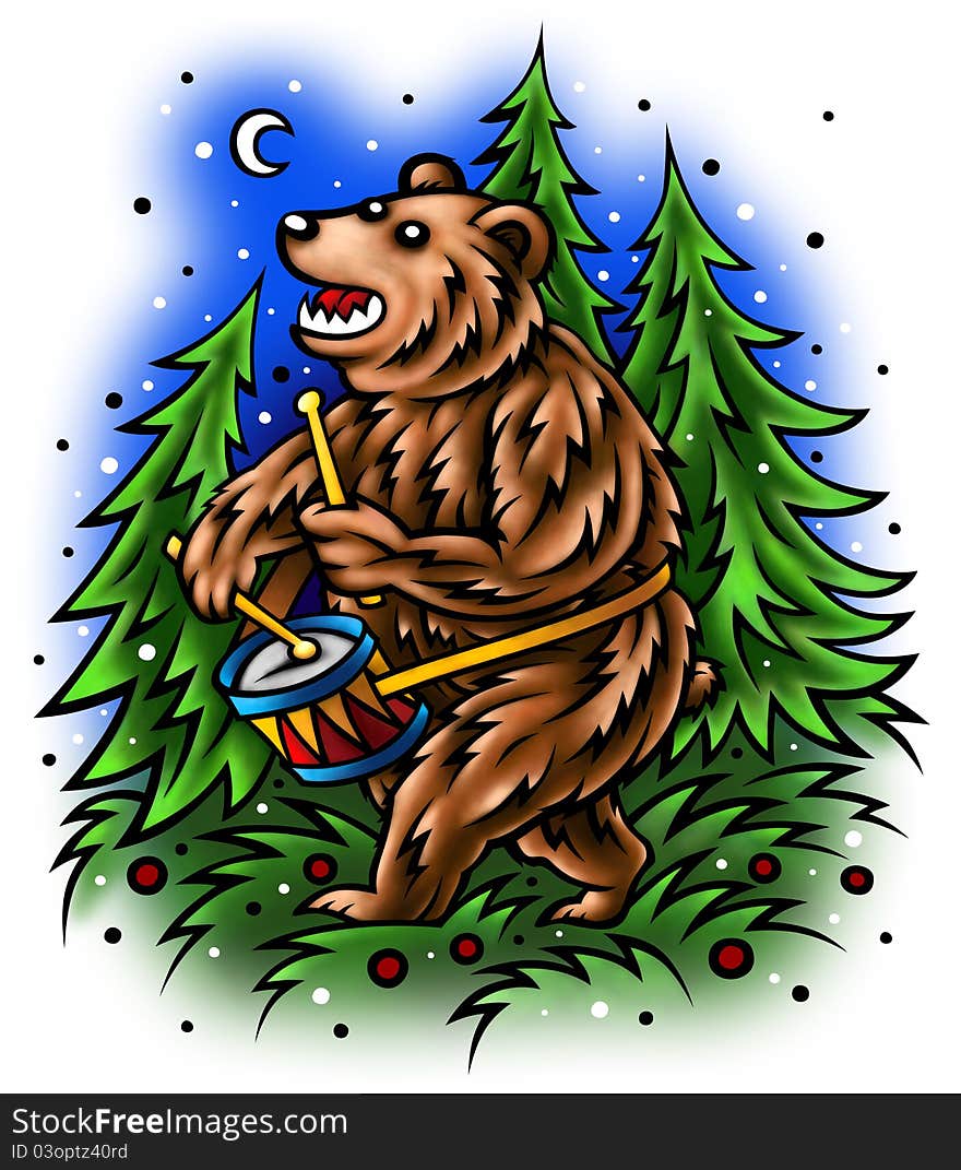 The bear on wood goes at night, drums, to sleep all disturbs. The bear on wood goes at night, drums, to sleep all disturbs.