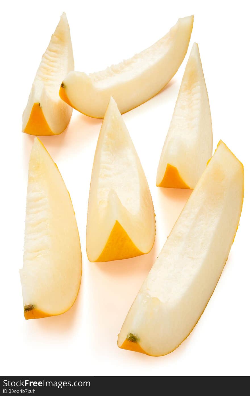 Sliced melon on a white background