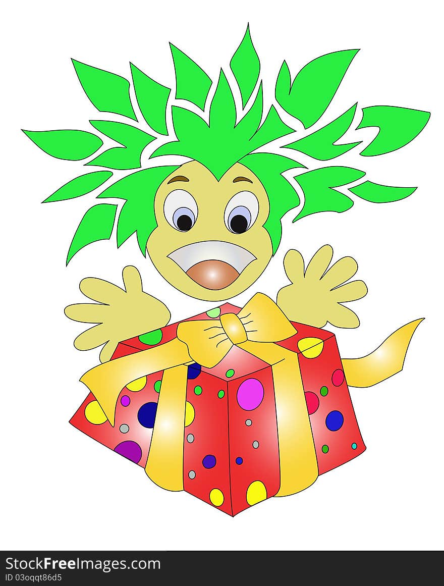 happy clown and birthday box isolated illustration. happy clown and birthday box isolated illustration