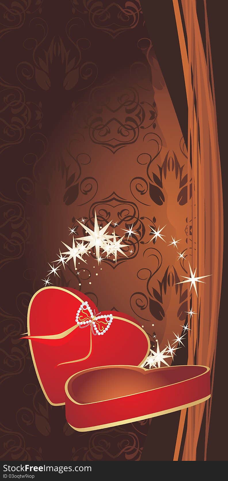 Red box on the decorative brown background. Holiday banner. Illustration. Red box on the decorative brown background. Holiday banner. Illustration