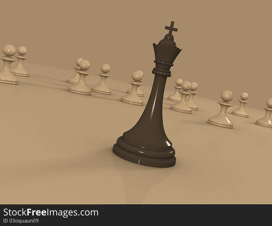 Leadership concept - Chess king leading the pawns