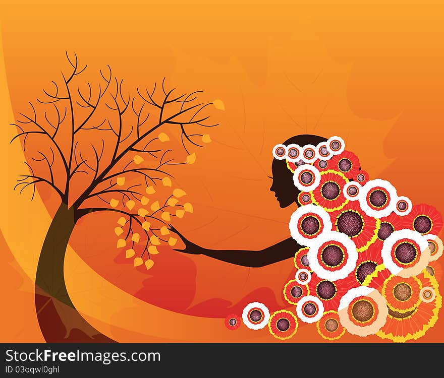 Elegant abstract autumn girl or woman , vector. Elegant abstract autumn girl or woman , vector