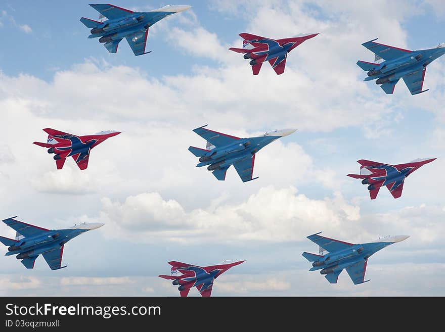 The image of fighters fly at the flying formation