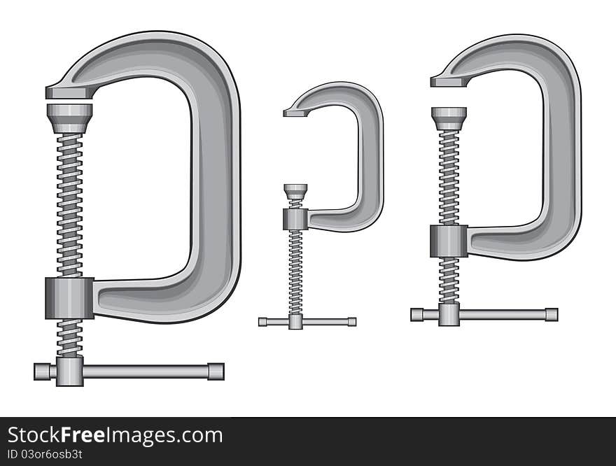 Illustration of three sizes of C-Clamps.