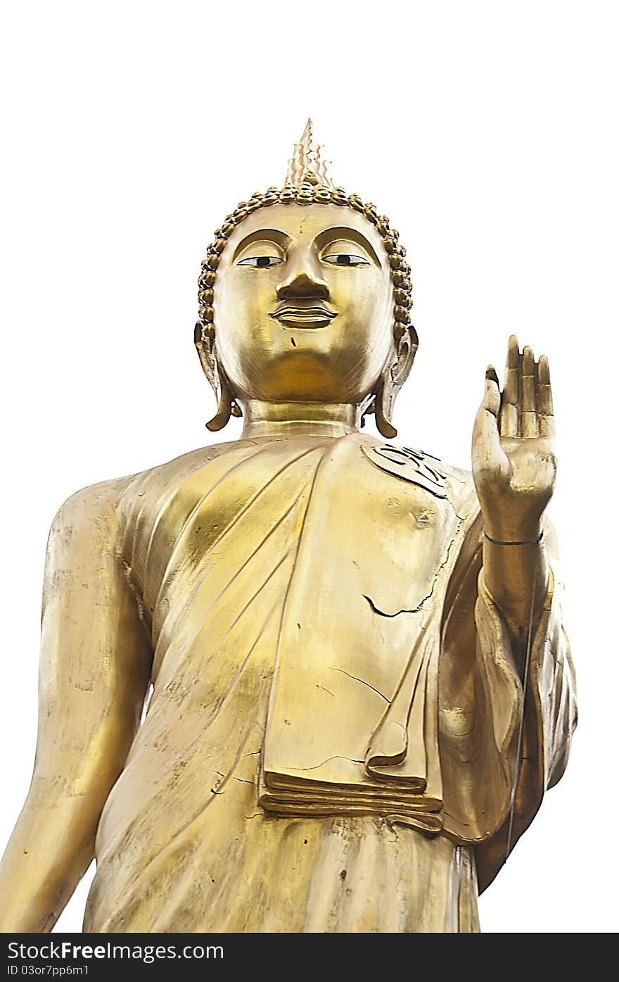 Isolate golden Buddha in stand posture. Isolate golden Buddha in stand posture.