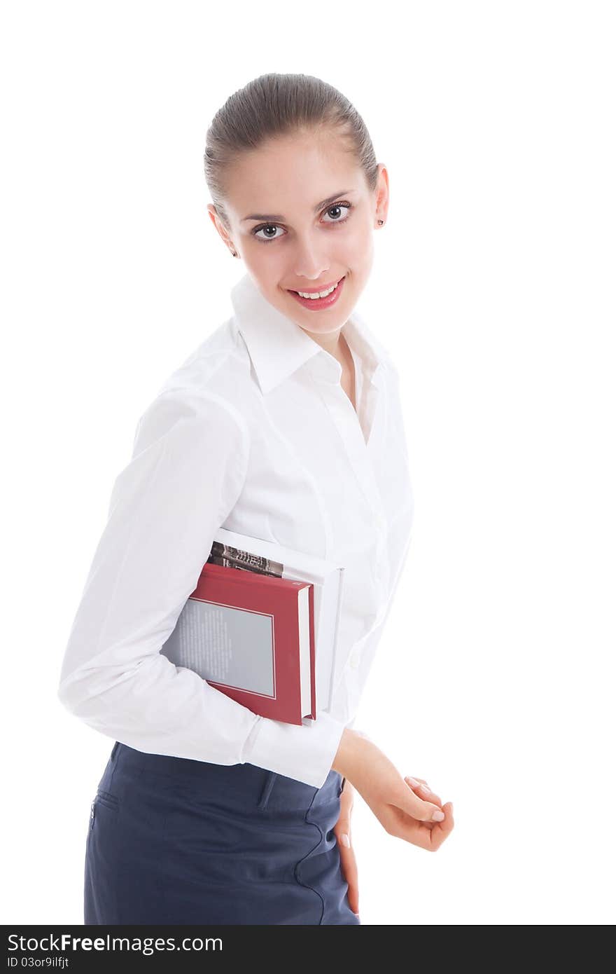 Happy woman with books