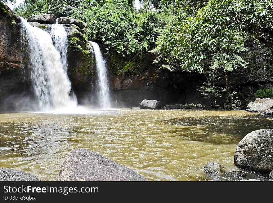 Beautiful Waterfall In The Jungle.