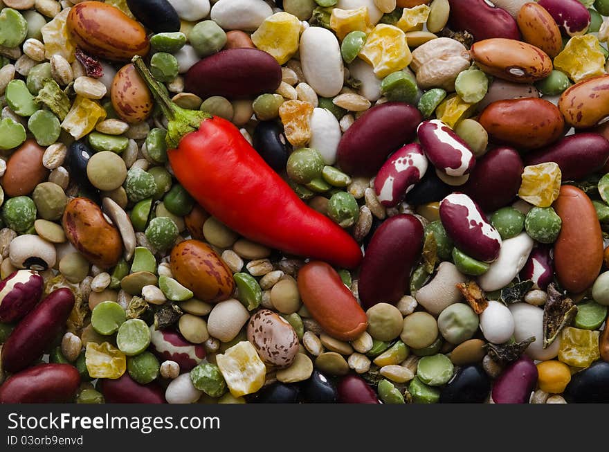 Bean Soup Mix With Hot Red Pepper Background