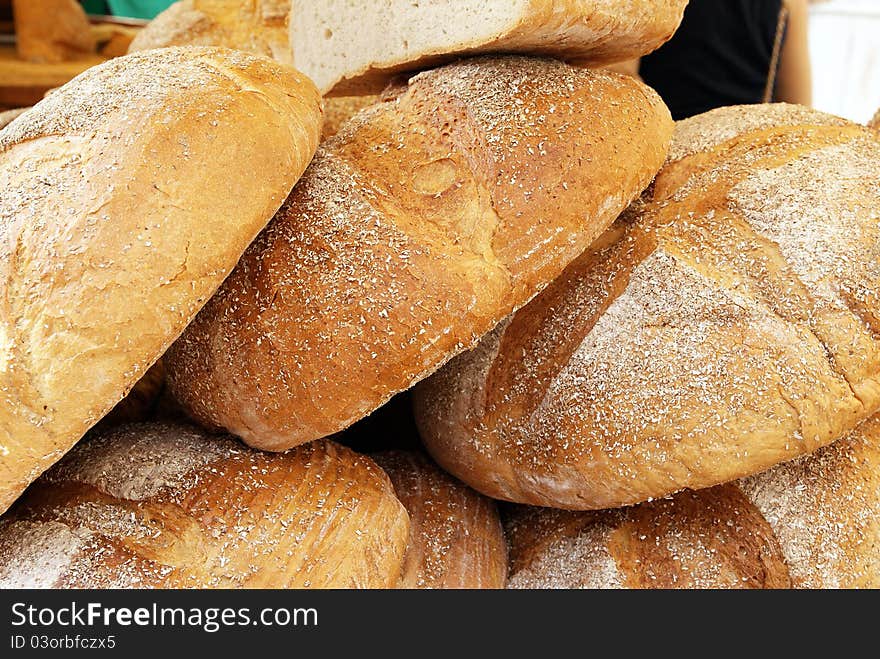 Several large loaves of bread