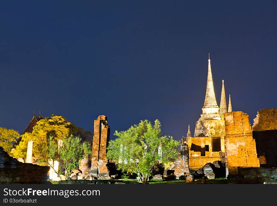 Ruin temple in Ayutthaya Thailand in twilight time