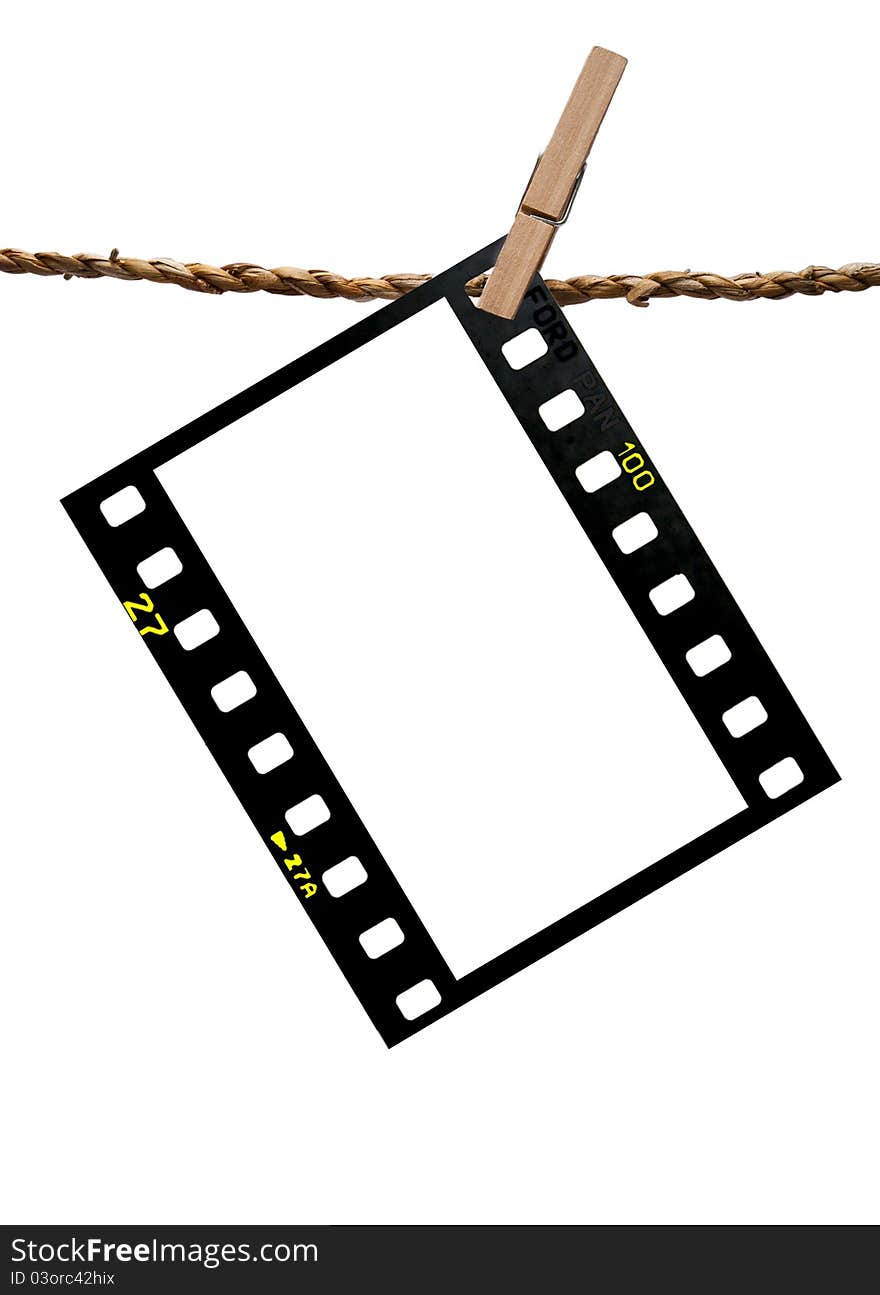 The blank of tranparency film hang on the rope cliped with wooden clip path. The blank of tranparency film hang on the rope cliped with wooden clip path