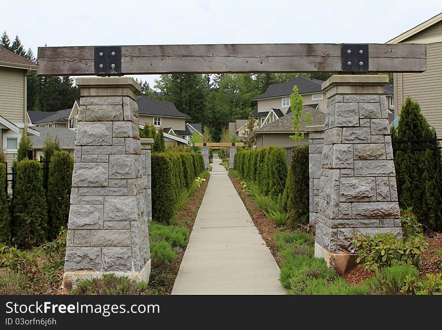 Wood arch at the residential area, real estate