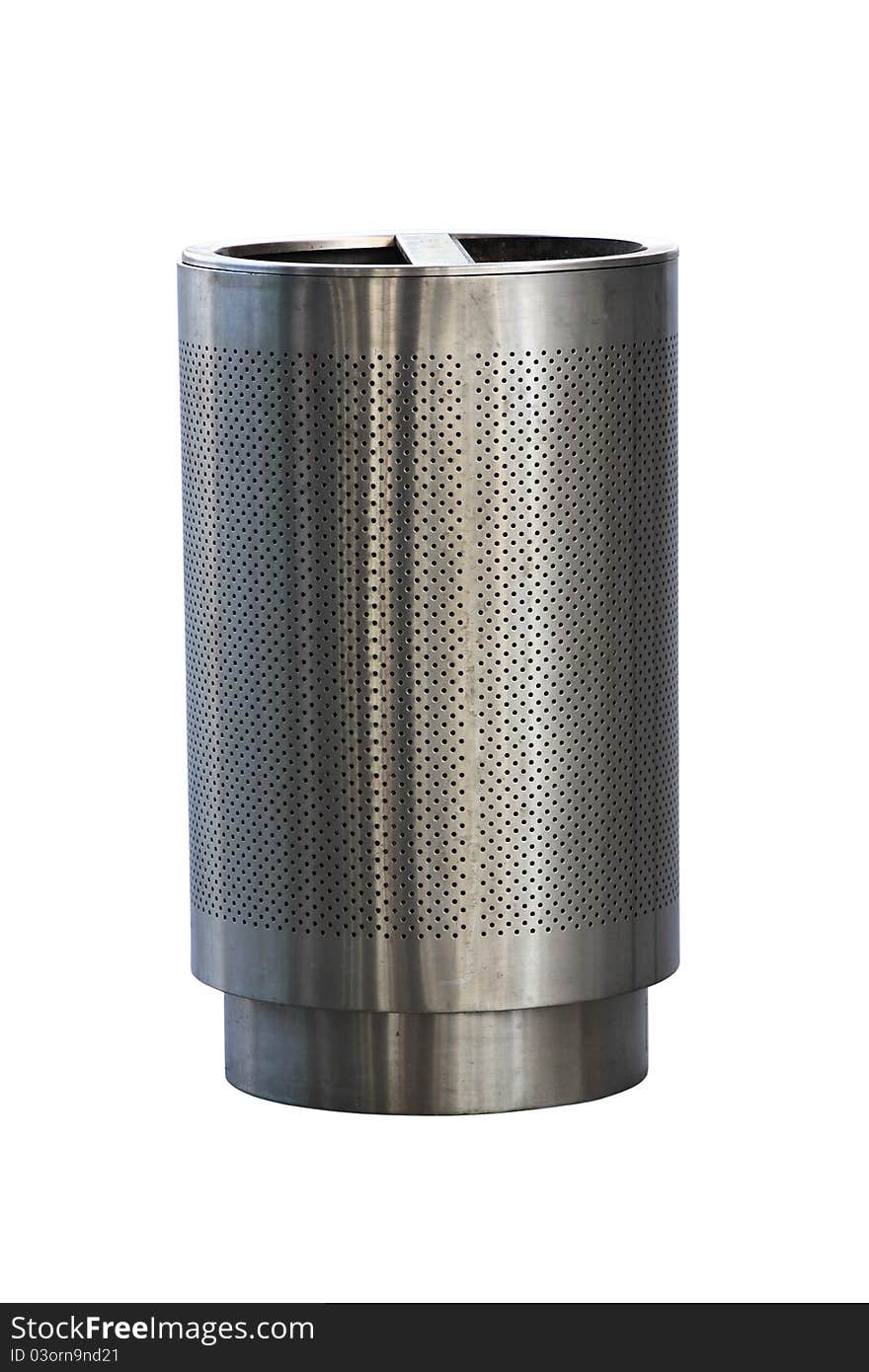 Isolated stainless steel public trashcan