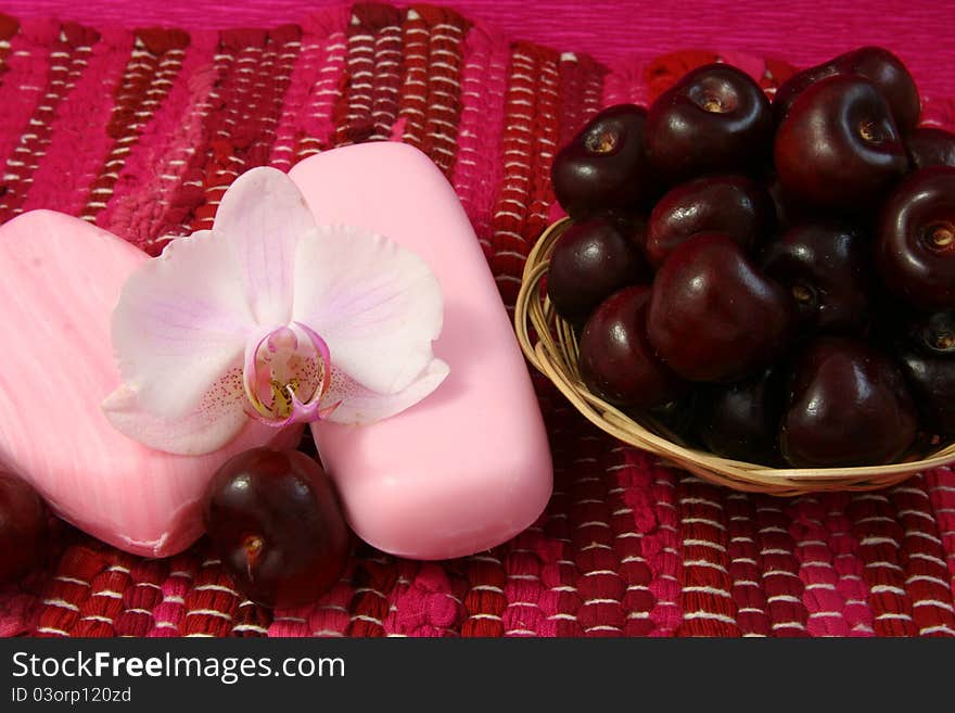 Soap with cherry and orchid. Soap with cherry and orchid