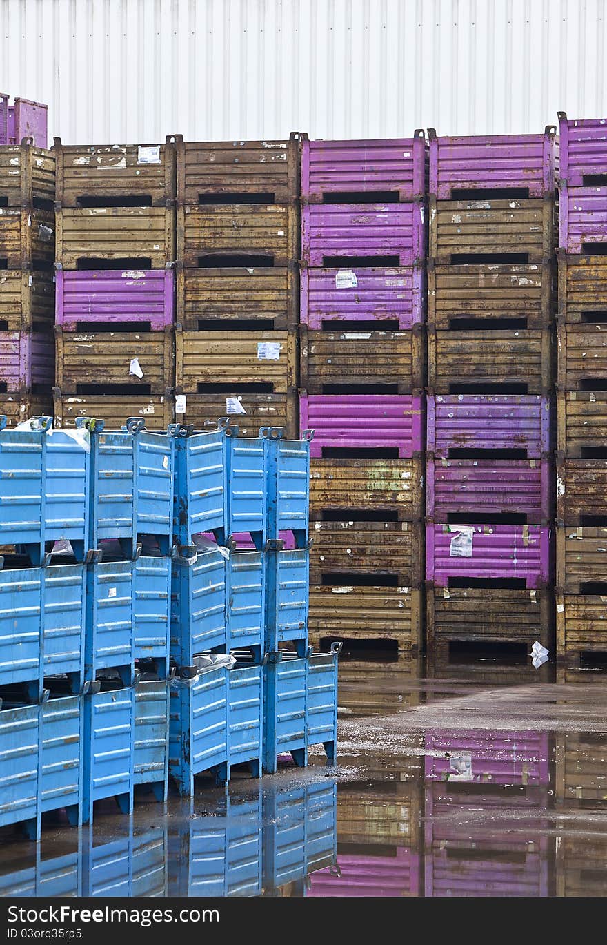 Variety of metal cargo boxes.