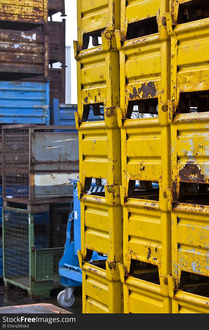 Variety of metal cargo boxes.