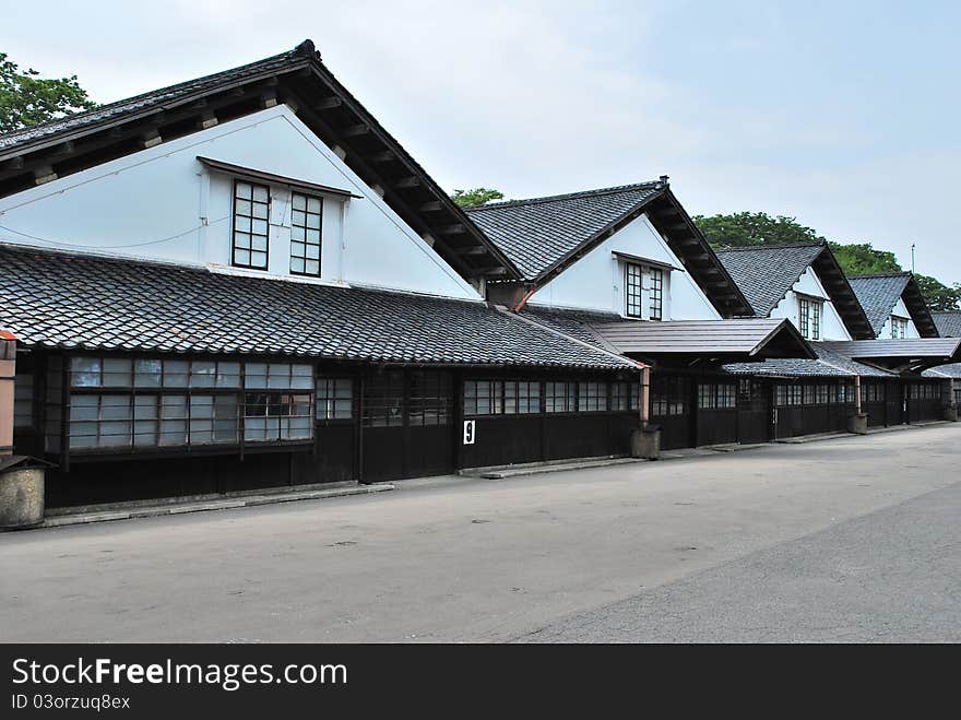 Old traditional Japanese warehouses used to store rice and dry goods.