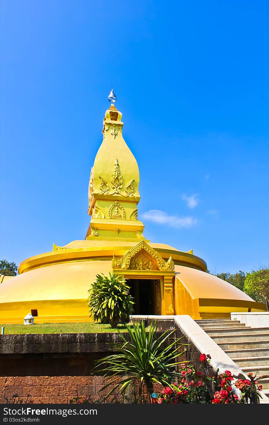 Golden pagoda in the northeast of Thailand