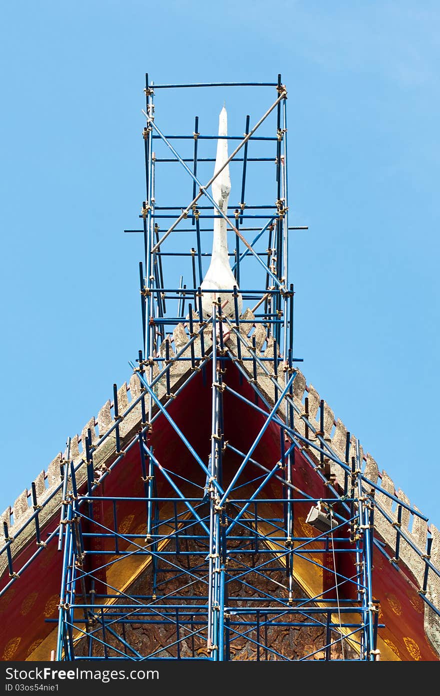 Scaffolding On Thai Temple Roof