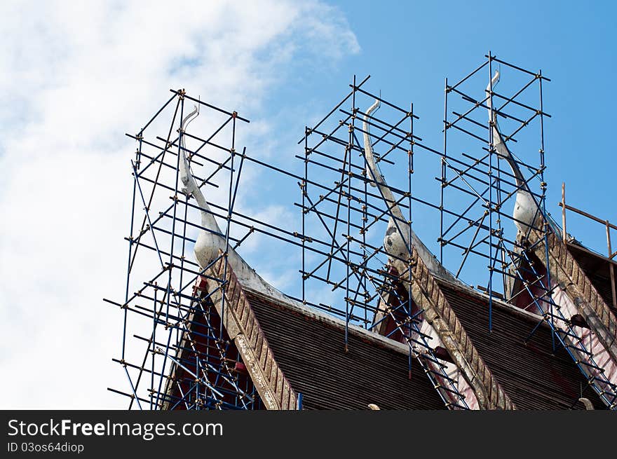 Fixing Temple Roof with a Scaffolding. Fixing Temple Roof with a Scaffolding