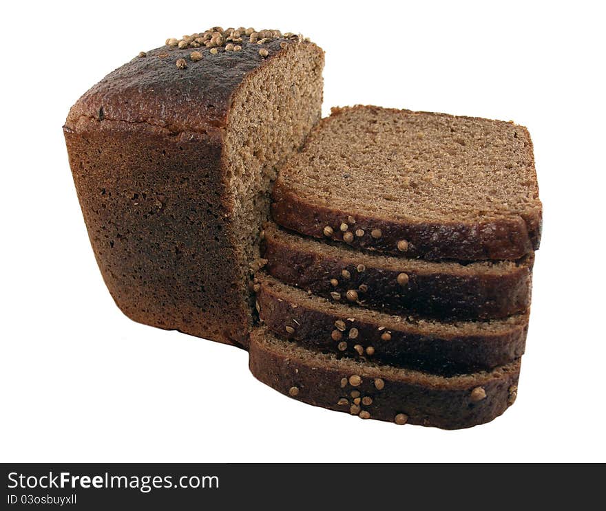 Brown bread slices on a white background