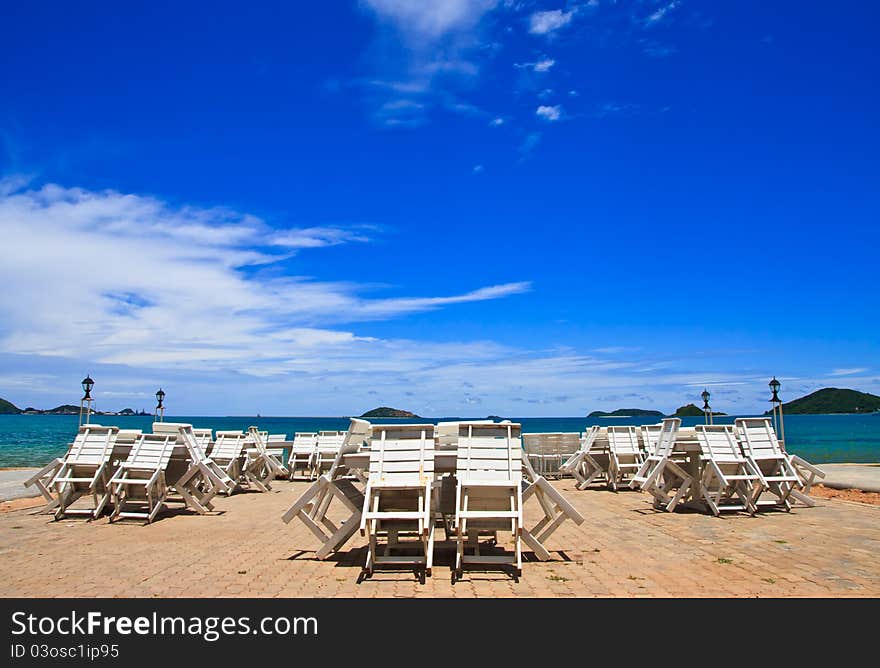 Tables in restaurant beside the sea. Tables in restaurant beside the sea