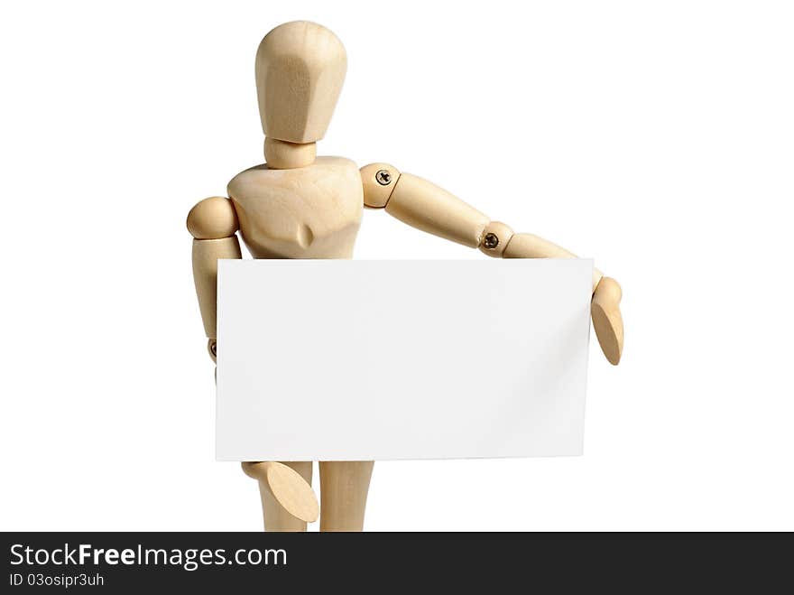 Wooden mannequin and blank paper